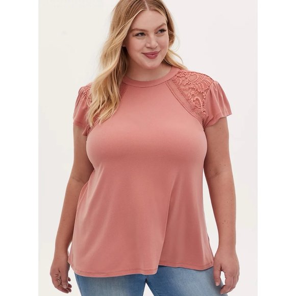 torrid Tops - NEW Torrid Dusty Coral Crepe Lace Insert Cap Sleeve Top 2X